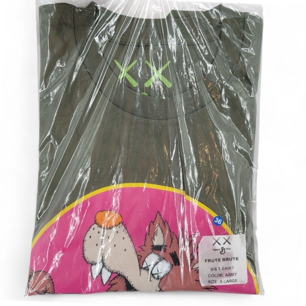 General Mills Fruite Brute KAWS Graphic T Shirt Olive Green XL Monster Cereal - Picture 3 of 4